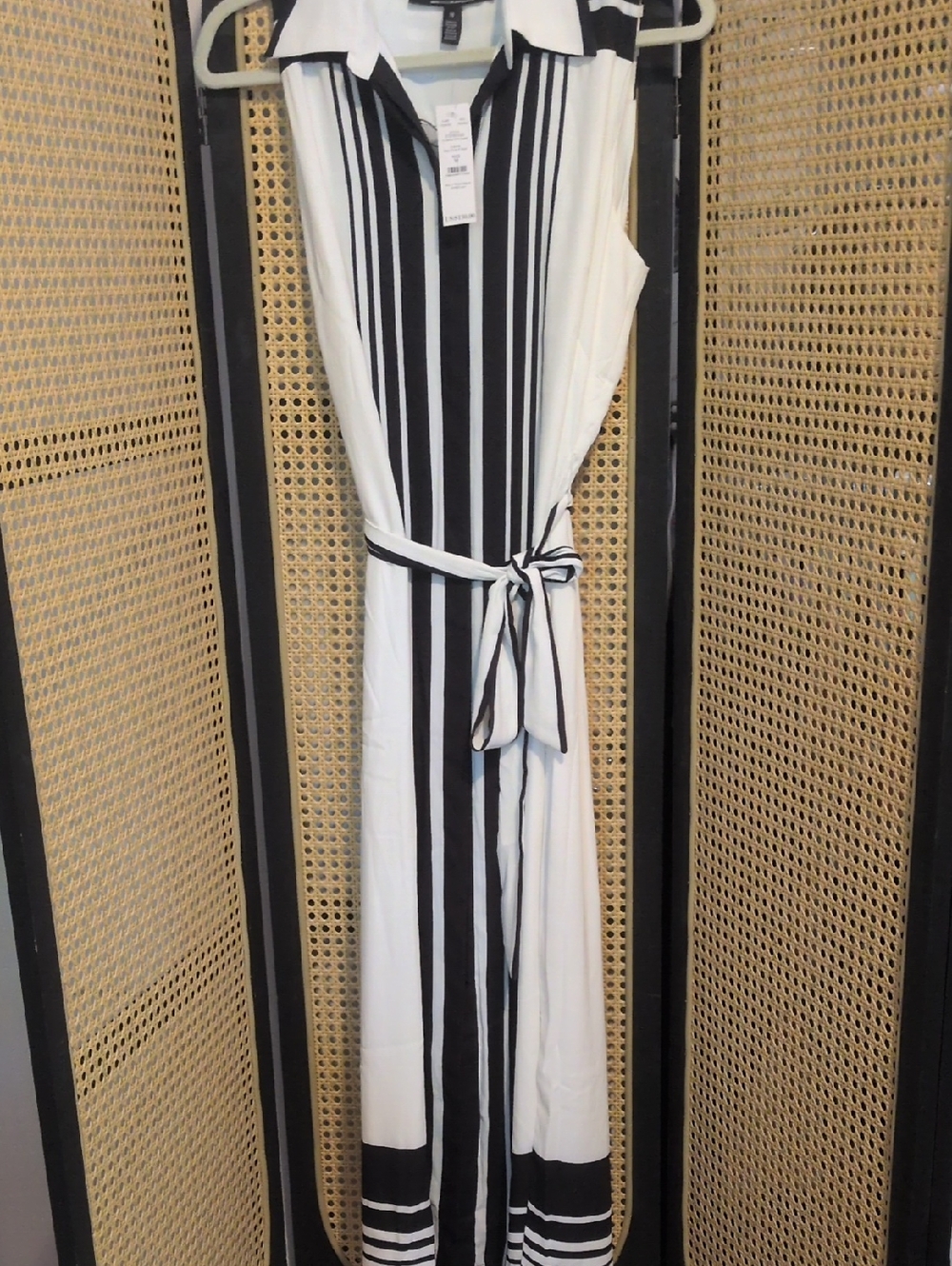 White House Black Market Black and White Vertical Stripe Maxi Dress